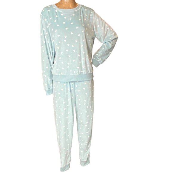 Honeydew Velour 2-Piece Pants Set Heart Print XL Green & White 27Z - Picture 1 of 7